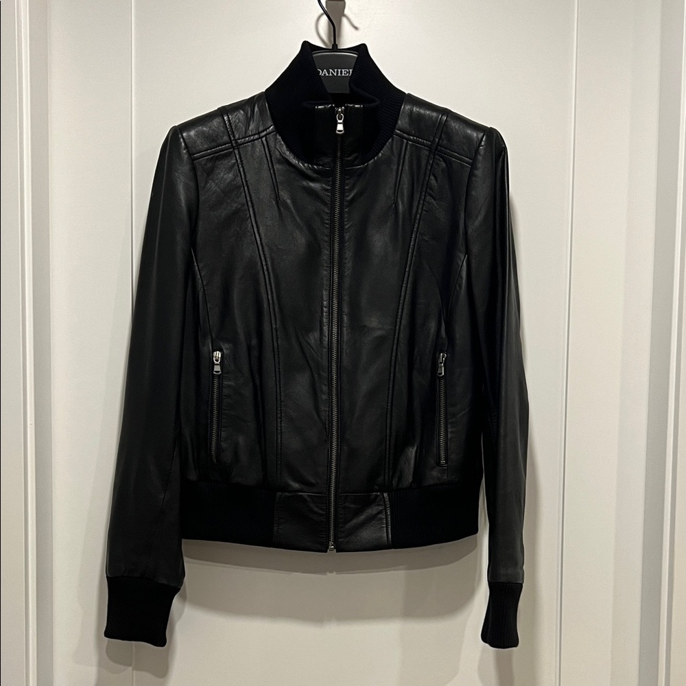 Danier Black Leather Jacket with Zippered Pockets